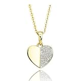.03 carat Half Pave Heart Charm 14K Yellow Gold Fashion Diamond Necklace