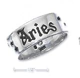 Sterling Silver 7mm Antiqued Aries Zodiac Band Ring - Size 9.0