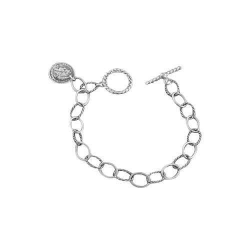 Oxidized Sterling Silver Bracelet with Lady Coin Charm - 7.5''