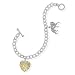 Heart and Wolf Charm Bracelet Sterling Silver 7.5-inch Length