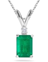 0.02 Cts Diamond & 1/2 (0.46-0.55) Cts of 6x4 mm AA Emerald Cut Natural Emerald Pendant in 14K White Gold