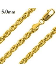 14K Gold Plated Silver Rope Chain 5mm (16", 18" 20" 22" 24" 30" Inch Lengths)