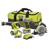 Ryobi P845, 4-PC Combo Kit w Combat Drill & 2 Batteries