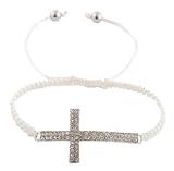 White Lace Style Iced Out Cross Bracelet with Beaded Disco Balls Macrame Shamballah
