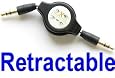 Retractable 3.5mm Aux Auxiliary Cord for iPod, Mp3 Players, Cell Phones, PDA`s or any device with a standard 3.5 mm headphone jack ~ Black ~