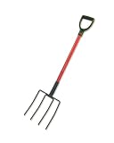 Bully Tools 92366 9-Inch 4 Tine Mulch Fork with D-Grip Fiberglass Handle
