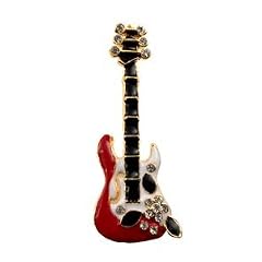 ラインストーン メタルギターブローチ Rhinestone Electric Guitar Brooch
