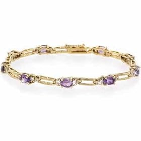24k Gold Oval Genuine Amethyst stones and Simulated Diamond CZ Tennis Bracelet by SilverSpeck.com
