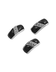 Sterling Silver Onyx Single Striped Marcasite Vintage Style Earring Pendant Set