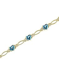 14kt Yellow Gold Heartshape Blue Topaz and Diamond Bracelet