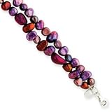 Sterling Silver Browns Purples Cult. Pearl Bracelet - 8 Inch - Lobster Claw