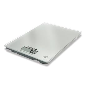 Salter Bilancia da cucina elettronica grande con piattaforma in vetro ultra sottile, colore: Argento