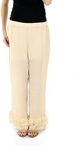 Lily by Firmiana Ruffle Trim Palazzo Long Pants (Extra Large, Beige)