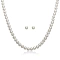 Sterling Silver 5.5-6.0mm White Freshwater Cultured Pearl Stud Earrings and Necklace Set