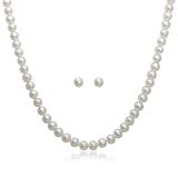 Sterling Silver 5.5-6.0mm White Freshwater Cultured Pearl Stud Earrings and Necklace Set