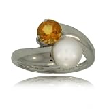 Modern White Gold Bypass Ring W Akoya Pearl & Citrine