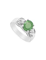 Emerald and Diamond Ring 14K White Gold - 2.25 CT TGW