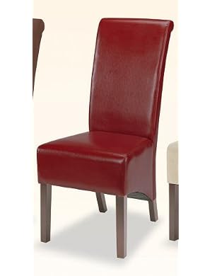 Set of 2 Parson Style Dining Chairs with Burgundy Color – By-Cast Vinyl in a Rolled Back Design