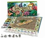 Dino-Opoly Dinosaur Jurassic Period Monopoly Board Game Educational Toy Featuring: Iguanodon, Compsognathus, Plateosaurus, Archaeopteryx, Eoraptor, Giganotosaurus, Seismosaurus, Triceratops, Stegosaurus, Spinosaurus, Sauroposeadon, Tyrannosaurus, Edmontonia, Troodon, Pachycephalosaurus, Coelophysis, Ankylosaurus, Velociraptor, Apatosaurus, Ornitholestes, T-rex, Tyranosaurus Rex, Parasaurolophus