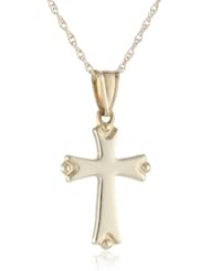 14k Yellow Gold Hollow Polished Reversible Ball Tip Cross Pendant Necklace, 18"