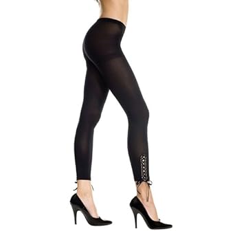 Black Opaque Leggings With Lace Up Sides