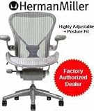 Aeron Chair by Herman Miller - Home Office Desk Task Chair Fully Loaded Highly Adjustable Medium Size (B) - PostureFit Lumbar Back Support Cushion Titanium Smoke Frame Classic Glacier Pellicle