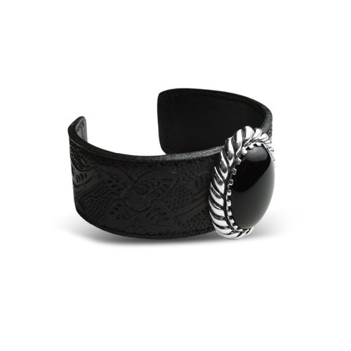 Black Agate on Leather Cuff Bracelet