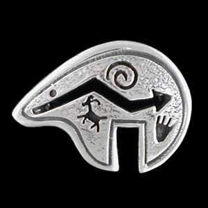 Southwestern Navajo Crafted Bear Pin with Petroglyphs in Sterling Silver, #1867