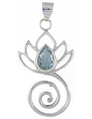 Lotus Flower Swirl Pendant Semi-Precious Stone Sterling Silver