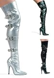 5 inch Heel Stretch Thigh Boot Women's Size Shoe With Buckles & Inner Zipper