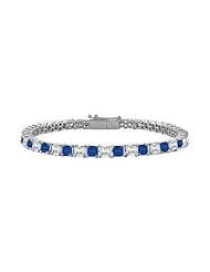 18K White Gold Princess Cut Blue Sapphire Diamond Tennis Bracelet 3.00 CT TGW