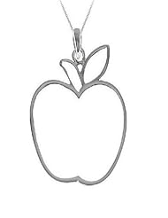 Teachers Gift Sterling Silver Apple Pendant Necklace (w/ 18 Inch Silver Chain)