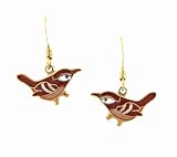 Hand enameled french wire wren earrings