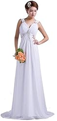 V-neck Empire   Waistline Chiffon Floor Length Beaded  Dress