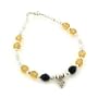 Yellow and Black Crystal Beaded Sterling Silver Bracelet 7"