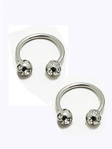 Double Gem White Titanium Horseshoe Earring - Fashion White Rhinestones Earring 1mm (1 Pair)