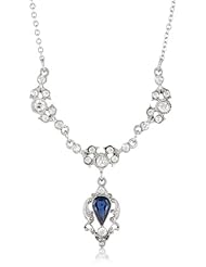 Downton Abbey "Jeweled Heirlooms Boxed" Silver Tone Montana Blue Sapphire Belle Epoch Drop Pendant Necklace, 16"