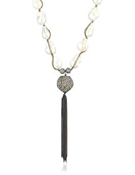 Jordan Alexander 28" White Pearl with Diamond Heart Tassel Necklace