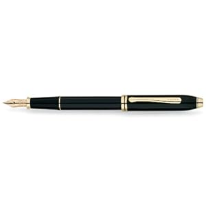 Cross Townsend, Black Lacquer, Fountain Pen, with 23 Karat Gold Plated Appointments and 18 Karat Gold Nib Medium (576-MD)
