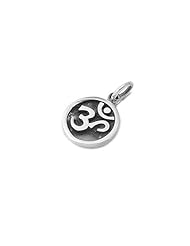 Sterling Silver Round Om Sign Hindu Pendant Cute Yoga Charm Pure 925 New 16mm with 1mm Ball Bead Chain