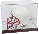 BallQube Full Size Football Helmet Display Holder with Wood Base, Mirror Back & UV Protection - Sports Memoriablia Display Case - Sportscards Collecting Supplies