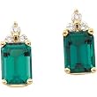 14K Yellow Gold Chatham Created Emerald & Diamond Earrings