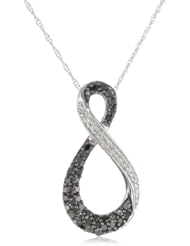 10K White Gold Black and White Diamond Infinity Pendant Necklace (1/3 cttw, I-J Color, I2-I3 Clarity), 18"