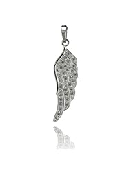 WithLoveSilver Solid Sterling Silver 925 Charm Angel Wing with Small CZ Pendant