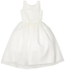 Girls Organza/Polyester Sleeveless Tank Full-Skirt Tea Length  Dress