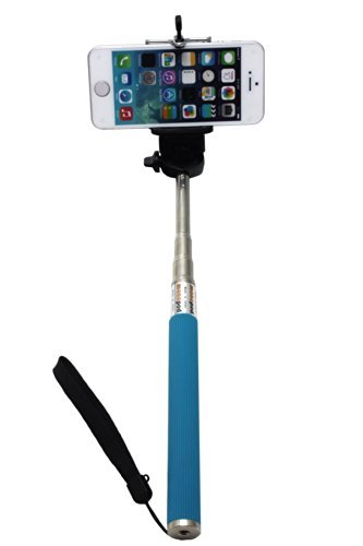 AFUNTA Extendable Selfie Handheld Stick Monopod Pod with 1/4 inch Screw Hole Adjustable Smartphone Adapter Phone Holder for iPhone 4 / 4S / 5, Samsung Galaxy S4 S5, Camera (Blue)