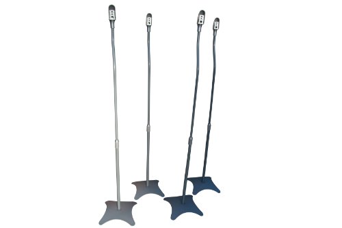 SILVER- Set of Four (4 Total)Universal Satellite Surround Sound Home Theater Theatre Speaker Stands for fits most Bose JBL Klipsch Yamaha Sony JVC Speakers - Great Low Profile Design