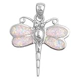 Sterling Silver Pendant in Lab Opal -Dragonfly - Pendant Height: 28mm