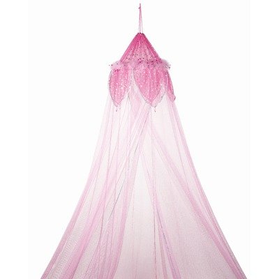 Pink Feather Metallic Moon and Star Trimmed Girls Bed Canopy