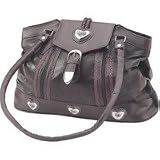 Embassy Large Brown Genuine Leather Purse Southwest Silver Heart Conchos